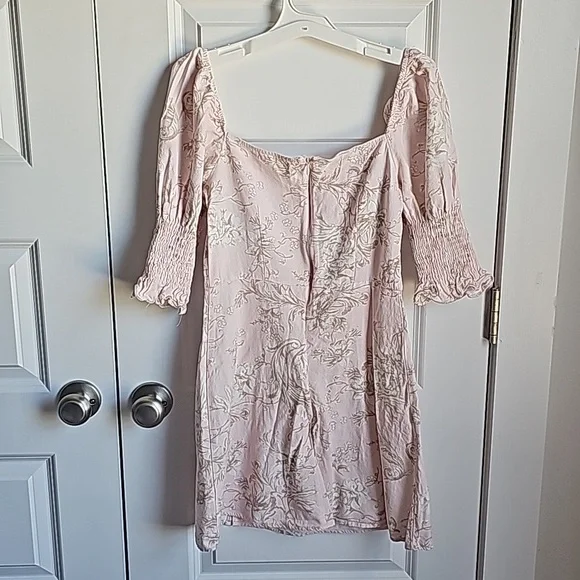 Mi Ami Pink and Floral Linen Blend Mini Dress in Women's Size Medium EUC - Picture 3 of 5